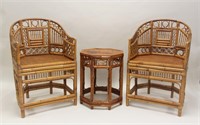 (3)pc Brighton Pavillion Bamboo Arm Chairs & Table