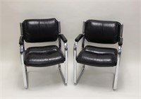 (2) Pace Chrome Frame & Leather Cantilever Chairs