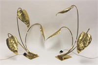 Pair 1960's Tommaso Barbi 3-Leaf Brass Table Lamps