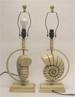 Pair Vintage Spinning Nautilus Shell Table Lamps
