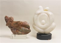 (2) Vintage MCM Cubist Abstract Marble Sculptures
