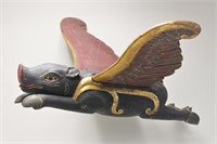 Large Vintage Carved Wood Flying Pig with Wings