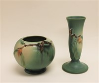 (2)pcs Large Roseville Green Pine Cone Bowl & Vase