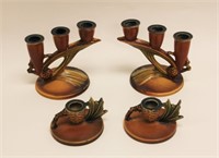 (2)Pairs Roseville Pine Cone Candle Holders