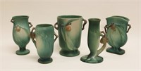 (5) Roseville Pottery Green Pine Cone Vases