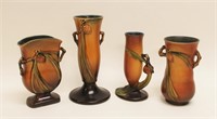 (4) Roseville Pottery Pine Cone Pottery Vases