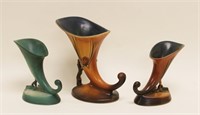 (3) Roseville Pottery Cornucopias #128-8 & #126-6