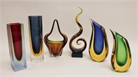 (6)Pcs Oggett Murano Art Glass 5 Vases & Sculpture
