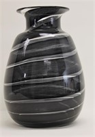 Large 80's Murano Black & Clear Spiral Glass Vase