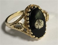 10k Gold Ring With Black Stone And Diamond