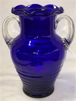 Blue Glass Vase With Clear Handles
