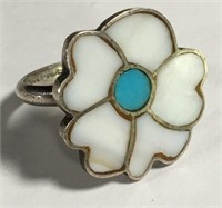 Sterling Silver, Mother Of Pearl & Turquoise Ring