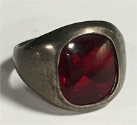 Sterling Silver And Red Stone Ring