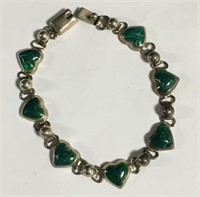 Mexico Sterling Silver & Malachite Heart Bracelet