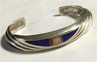 Sterling Silver, Blue Lapis & Coral Cuff Bracelet