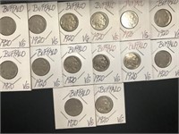 22 BUFFALO HEAD AND "V" NICKELS