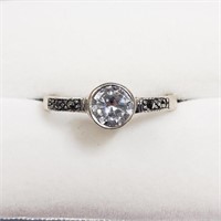 $100 S/Sil Cubic Zirconia Marcasite Ring