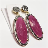 $600 S/Sil Ruby Cubic Zirconia Earrings
