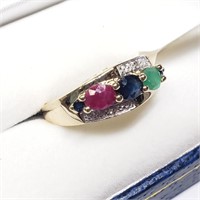 $500 S/Sil Sapphire Ruby Emerald Ring