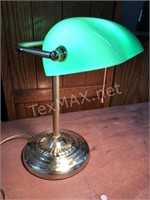 Desktop Brass & Green Glass Bankers Lamp