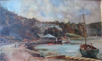 Artist unknown, ferry boat mooring scene with