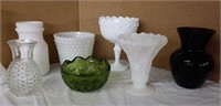 Vases(8), Milk Glass, Green & Purple