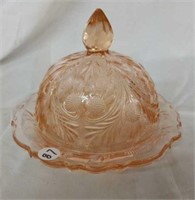 Pink Depression Glass butter/ jelly covered dish