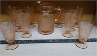 Pink Depression Glass pitcher& glasses(10)