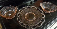Pink Depression Glass serving pieces(3)
