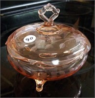 Pink Depression Glass footed candy dish
