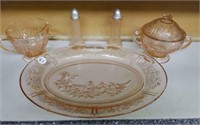 Pink Depression Glass serving pieces