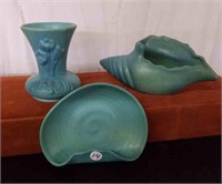 Van Briggle Pottery vase, shell, dish