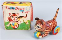 JAPAN Tin Windup CAT WITH BALL w/ BOX