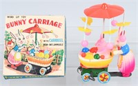 JAPAN Windup Celluloid BUNNY CARRIAGE w/ BOX