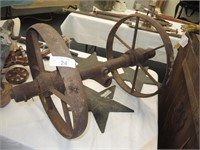 OLD MINING CART AXLE AND WHEELS