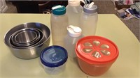 Vintage Rubbermaid items, stainless mixing bowls