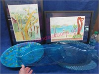2 tropical watercolors & 3 tropical plastic trays
