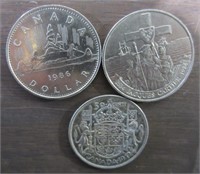 3 pcs Canadian Coins 1942 .50c  - 1986/84 $1