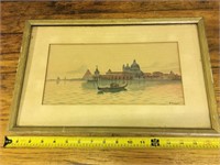1890's Framed oil gouache "Grand Canal" painting