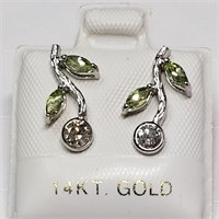 $2400 14K Peridot  Diamond Earrings