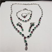 $1000 S/Sil Ruby Sapphire Emerald Necklace