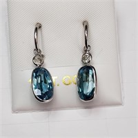$3000 14K Blue Zircon  Diamond Earrings