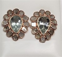 $1200 S/Sil Aqua  Diamond Earrings