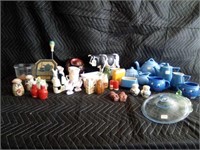 salt and pepper shakers, figurines, misc dishes