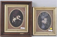 Two Framed Needlepoint Pictures of Cat & Dog