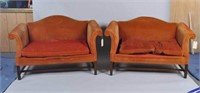 Two Chippendale Style Mahogany Upholstered Settees