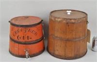 Painted & Stenciled Wooden Kerosene & Oil Barrel