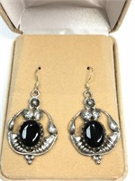 32X- sterling silver heavy onyx earrings $280