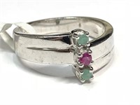 36X- sterling emerald & ruby ring -size 6.5 -$300