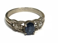 28X- sterling sapphire & CZ ring -size 7.5 - $200